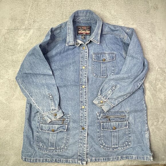 VTG Avenue Blues Shacket Jacket Womens 26/28 Blue Denim Barn Coat Light Wash 90s - Picture 12 of 12